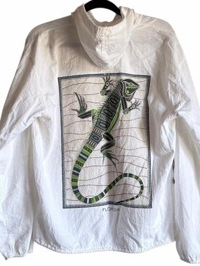 90s Florida Sun-N-Fun Yacht Club Hoodie Windbreaker Full Zip Iguana 23.5x22.5